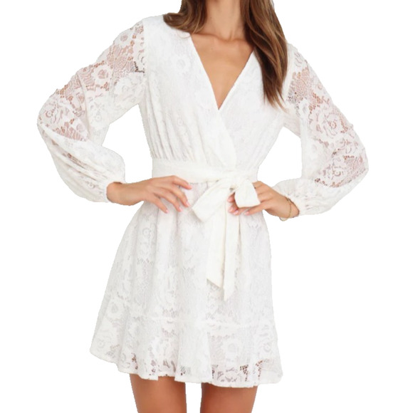 Petal & Pup Dresses & Skirts - Petal And Pup Aria White Lace Tie Waist Coquette Bride Fairy Angel Mini Dress 6